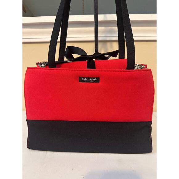Vintage Kate Spade Bag First Edition Rare Red and Black Structured Tote Handbag - Picture 8 of 13